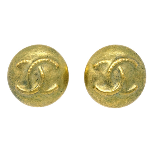 Luxury Chanel Gold Button Earrings Clip-On 95P