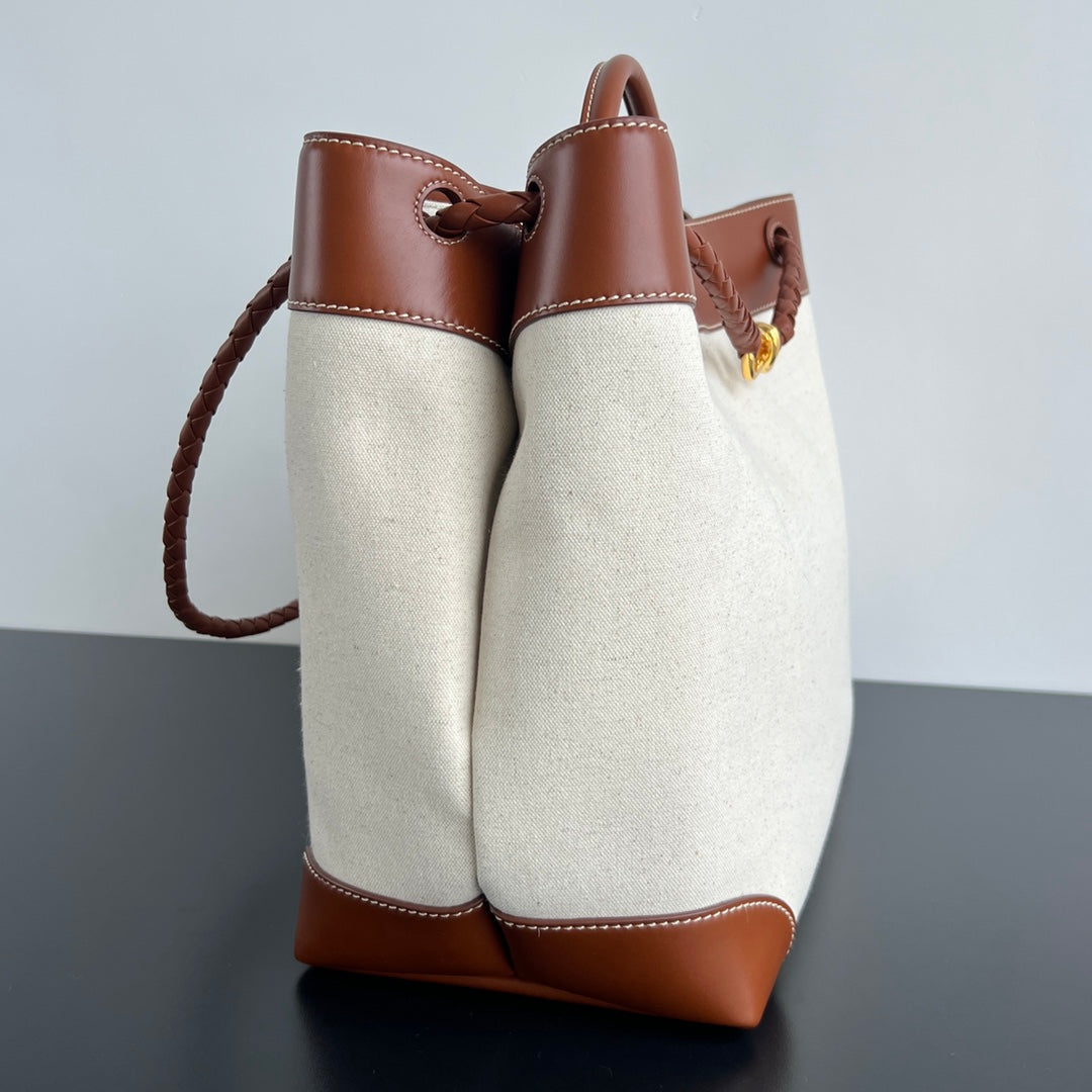 Luxury Bottega Veneta LARGE ANDIAMO 42 IN WHITE BROWN CALFSKIN AND CANVAS