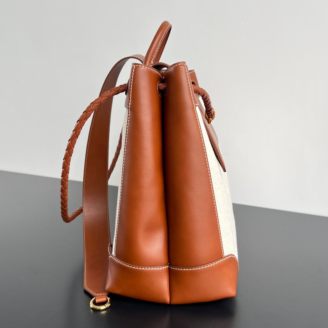 Luxury Bottega Veneta LARGE ANDIAMO BACKPACK 48 IN LIGHT WOOF CALFSKIN AND CANVAS