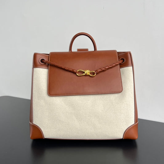 Luxury Bottega Veneta LARGE ANDIAMO BACKPACK 48 IN LIGHT WOOF CALFSKIN AND CANVAS