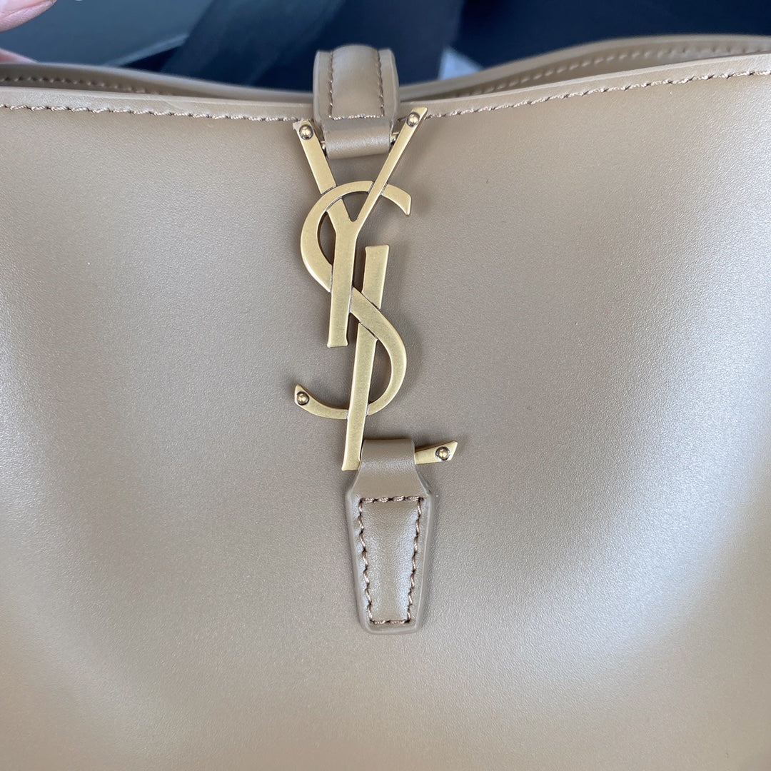 Luxury Saint Laurent le 37 small 17cm dark beige shiny calfskin