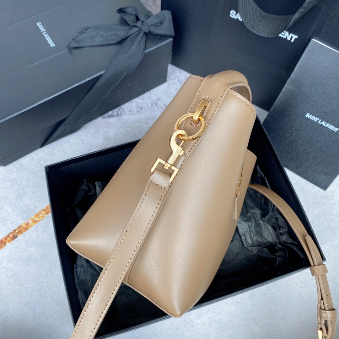 Luxury Saint Laurent le 37 small 17cm dark beige shiny calfskin