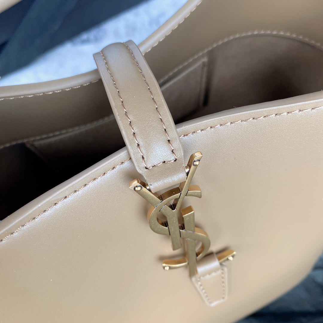 Luxury Saint Laurent le 37 small 17cm dark beige shiny calfskin