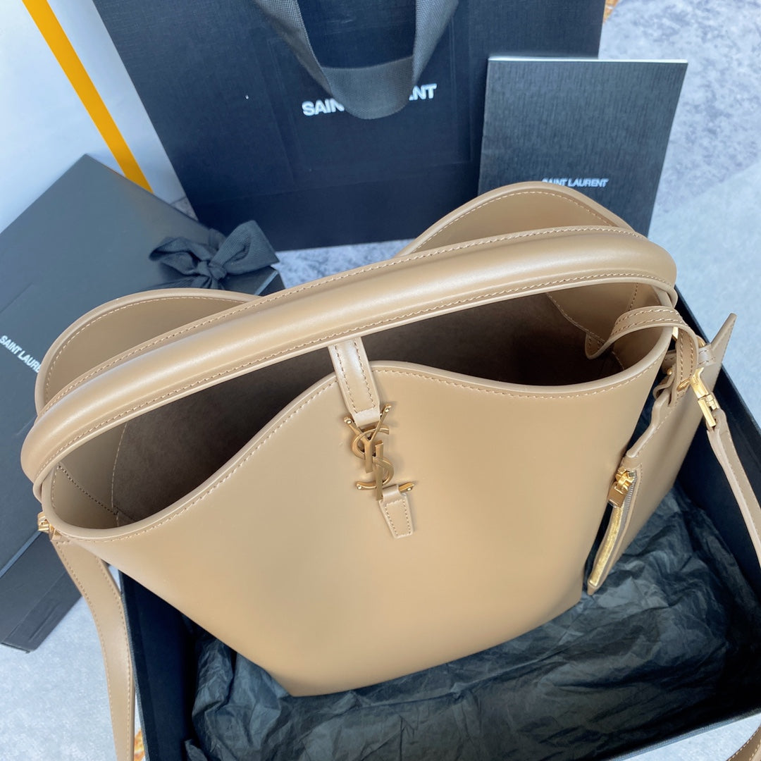 Luxury Saint Laurent le 37 20cm dark beige shiny calfskin