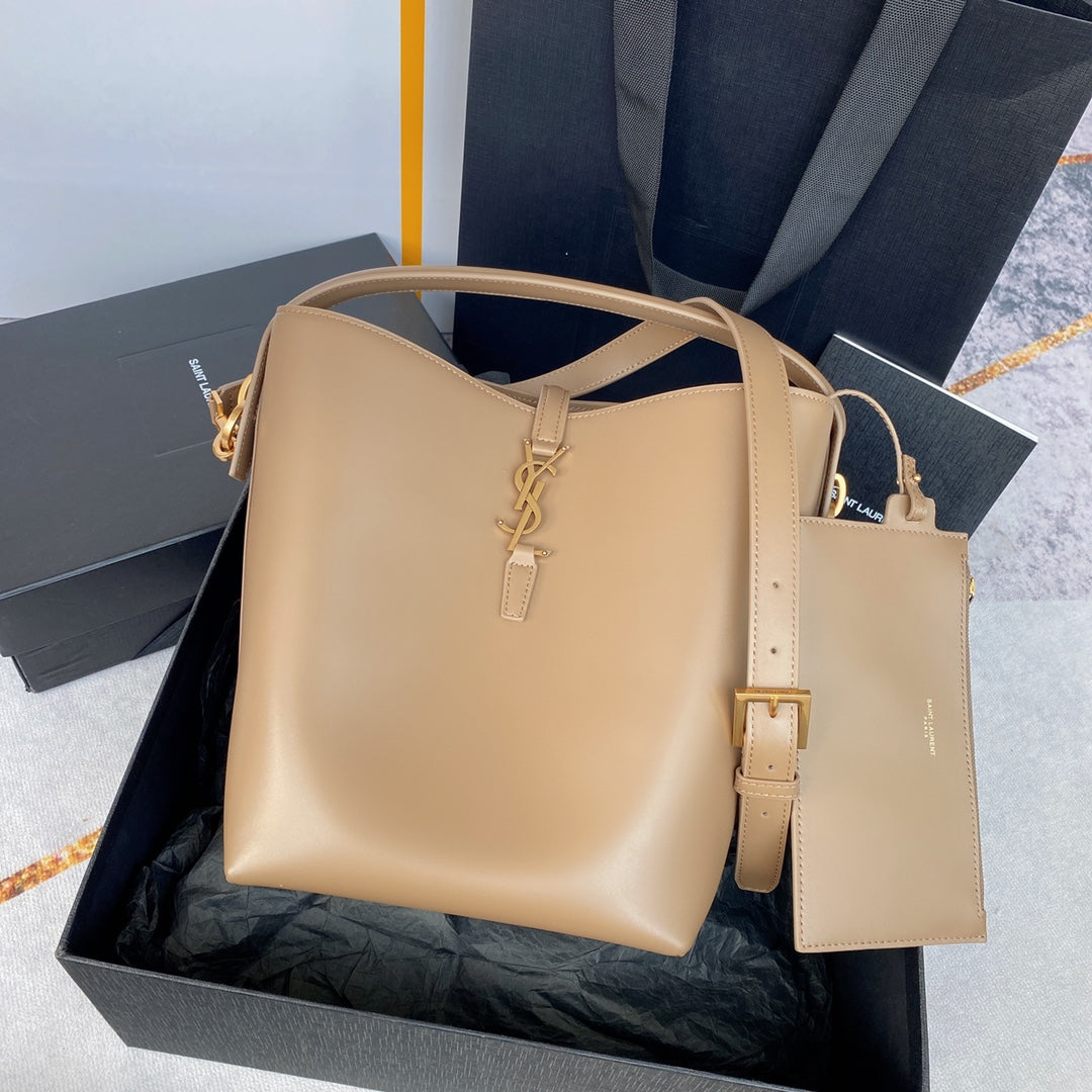 Luxury Saint Laurent le 37 20cm dark beige shiny calfskin