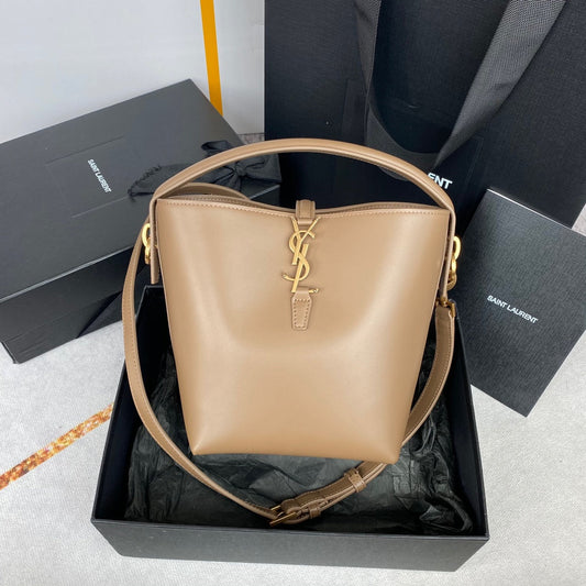 Luxury Saint Laurent le 37 small 17cm dark beige shiny calfskin
