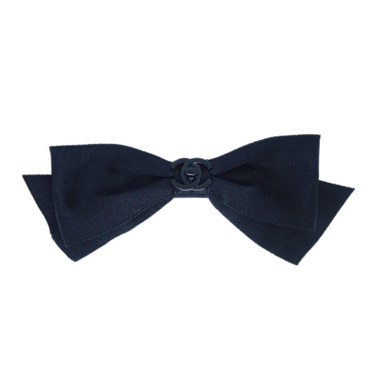 Luxury Chanel Turnlock Bow Satin Hair Barrette Black