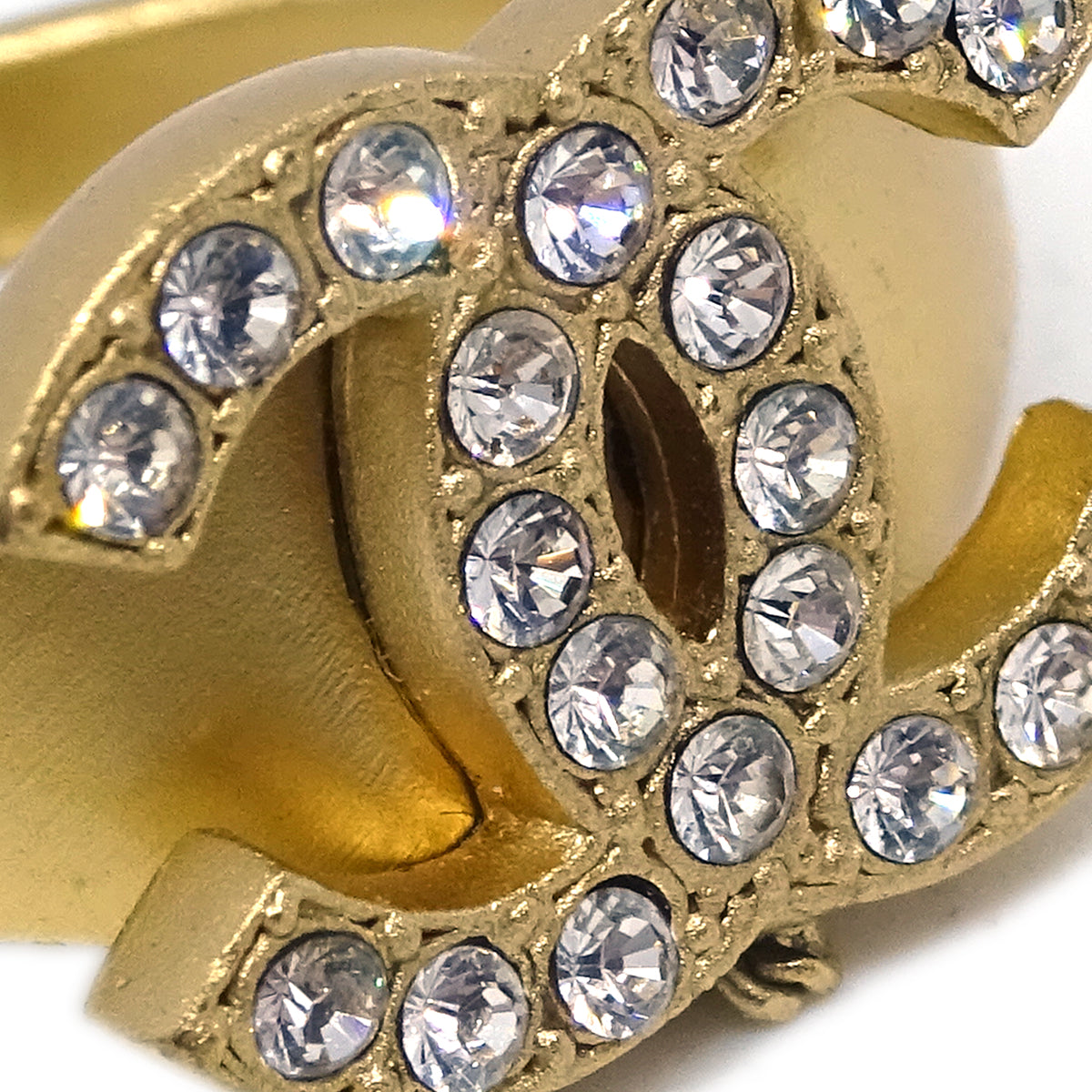 Luxury Chanel Rhinestone Bangle Chain Ring Gold #52 #12 01C
