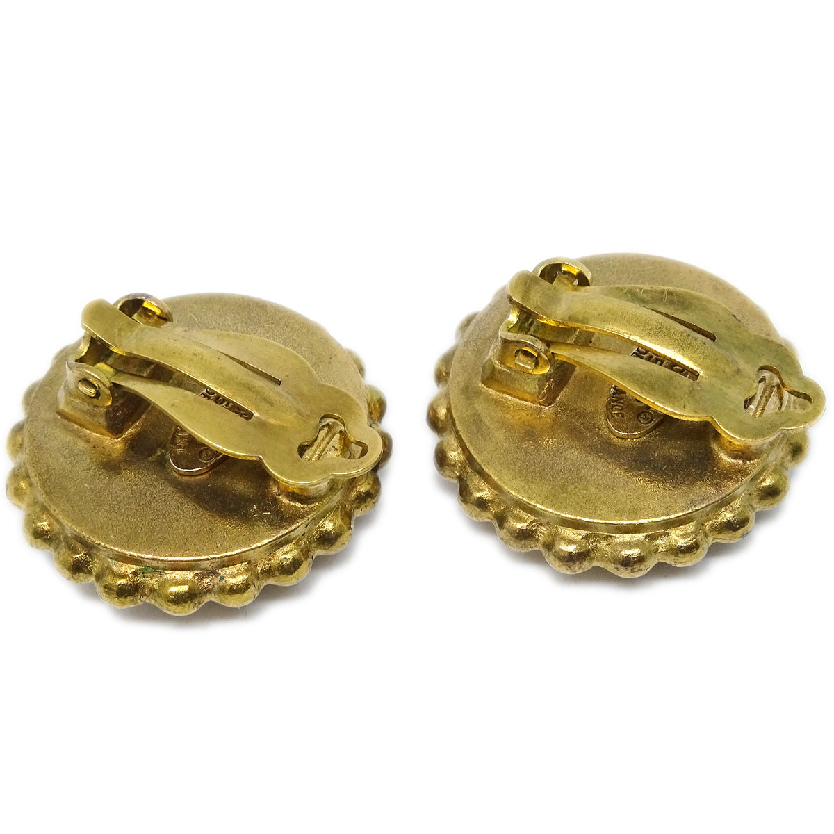 Luxury Chanel Gold Black Button Earrings Clip-On 95P