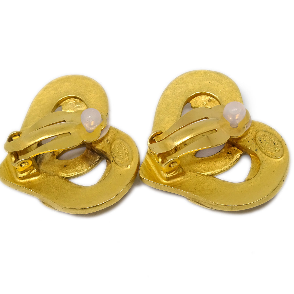 Luxury Chanel Gold Heart Earrings Clip-On 95P