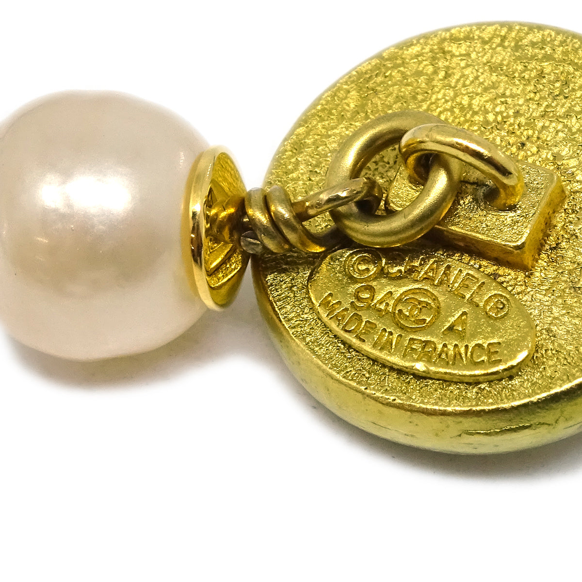 Luxury Chanel Cuffs Button Artificial Pearl Gold 94A Small New