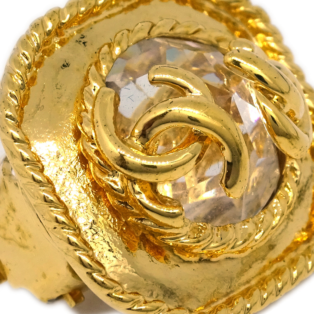 Luxury Chanel Earrings Clip-On Rhinestone Gold 95A