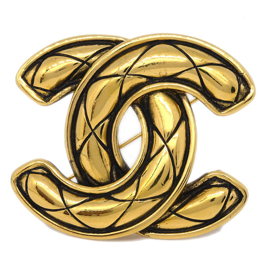 Luxury Chanel Quilted CC Brooch Pin Gold 1152