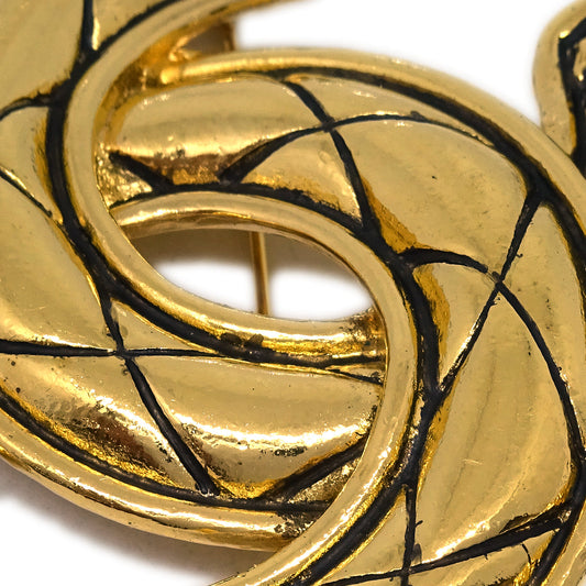 Luxury Chanel Quilted CC Brooch Pin Gold 1152