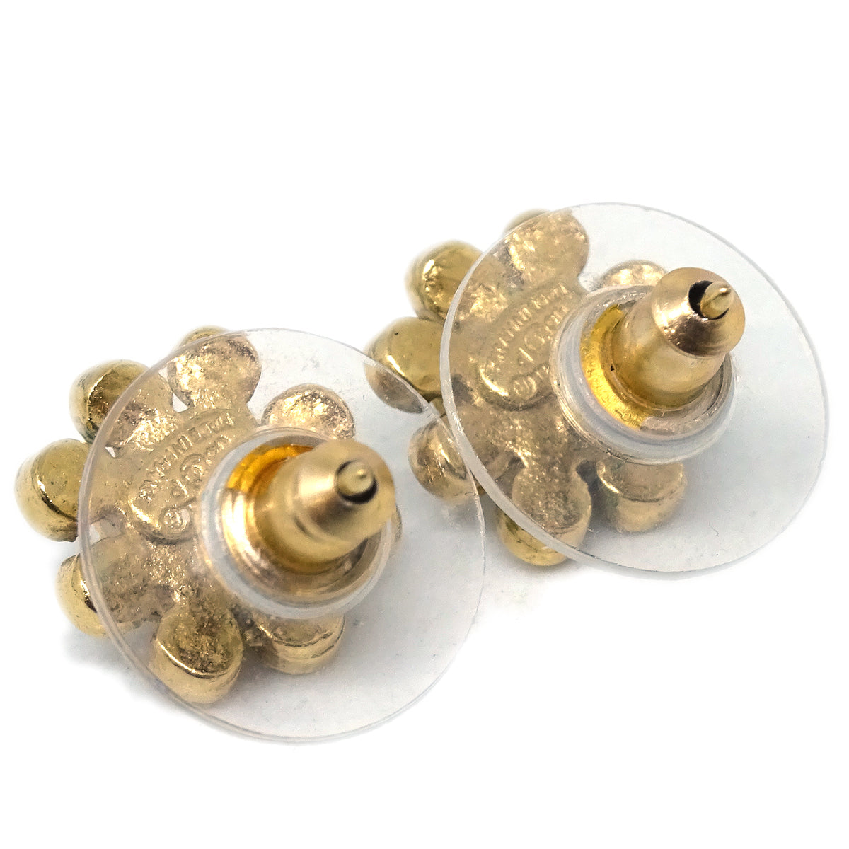 Luxury Chanel Rhinestone Piercing Earrings Gold 05P