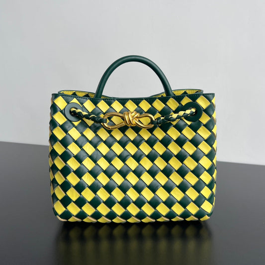 Luxury Bottega Veneta bv small andiamo 25 yellow dark green lambskin