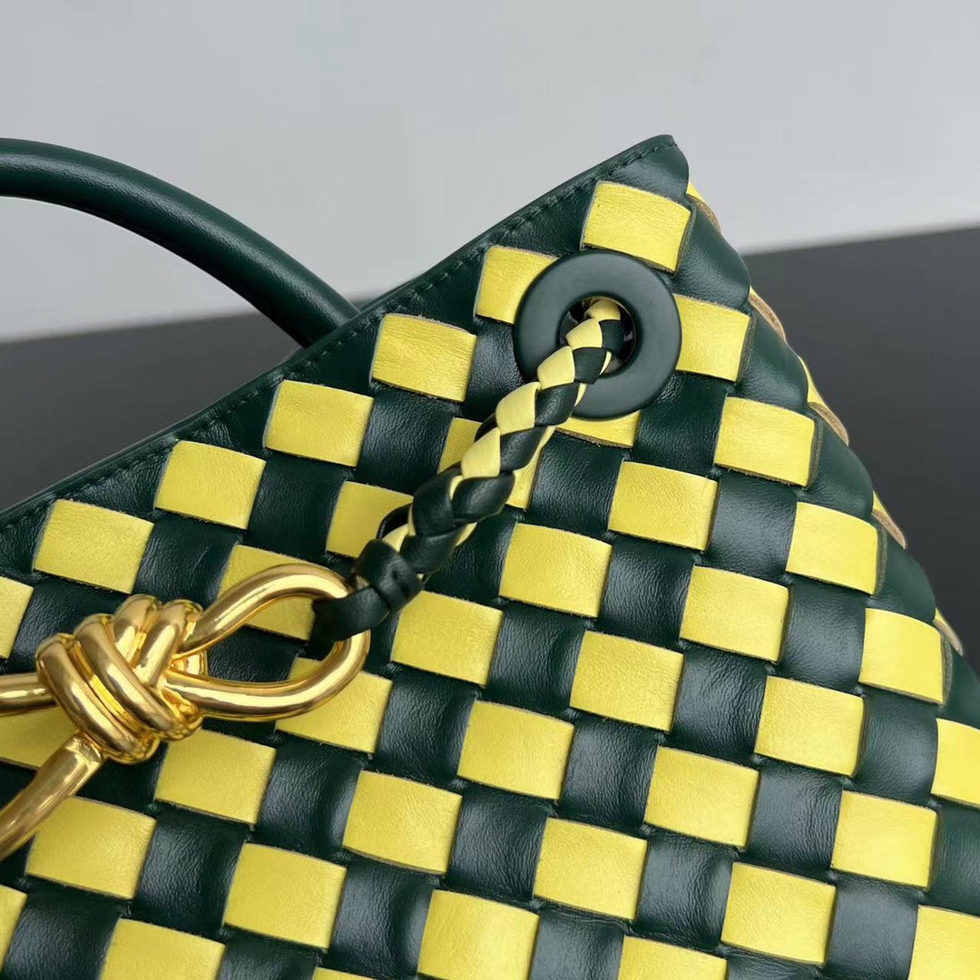 Luxury Bottega Veneta bv small andiamo 25 yellow dark green lambskin