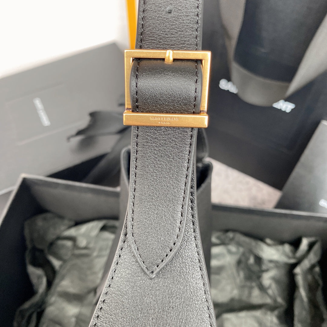 Luxury Saint Laurent LE 5 À 7 SMALL SUPPLE 23 IN GRAY LAMBSKIN GOLD BUCKLE