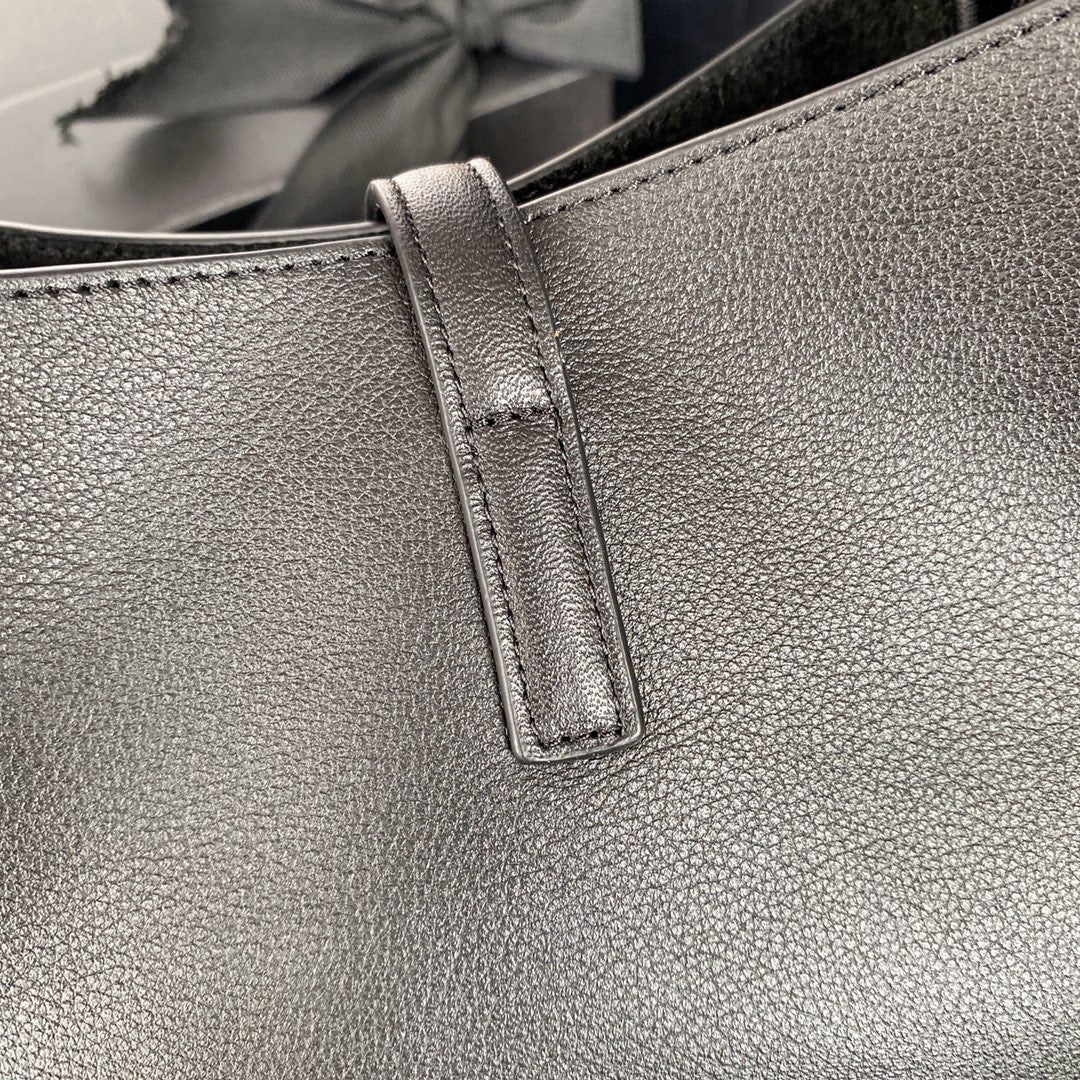 Luxury Saint Laurent LE 5 À 7 SMALL SUPPLE 23 IN GRAY LAMBSKIN GOLD BUCKLE