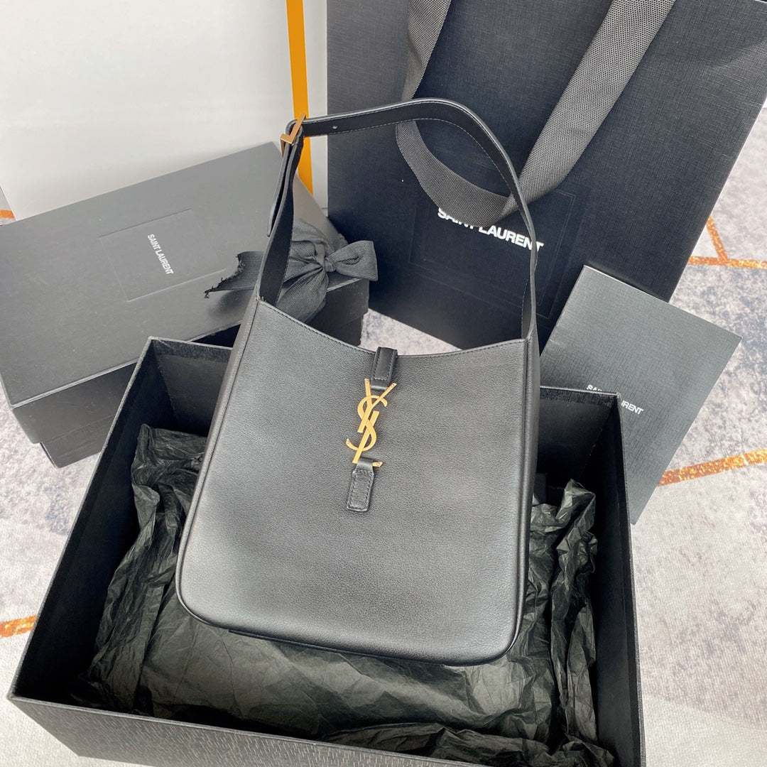 Luxury Saint Laurent LE 5 À 7 SMALL SUPPLE 23 IN GRAY LAMBSKIN GOLD BUCKLE