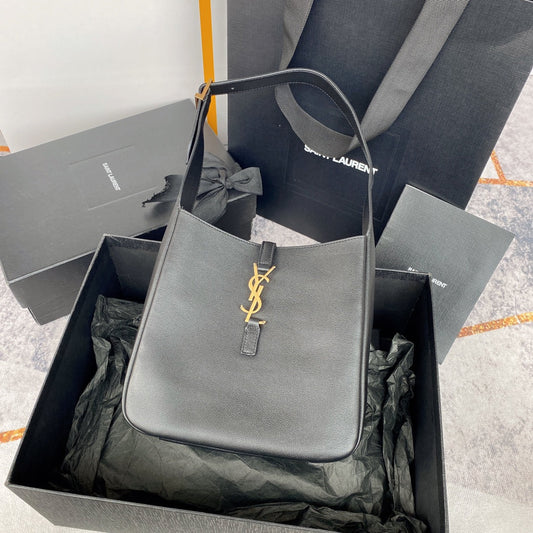 Luxury Saint Laurent LE 5 À 7 SMALL SUPPLE 23 IN GRAY LAMBSKIN GOLD BUCKLE