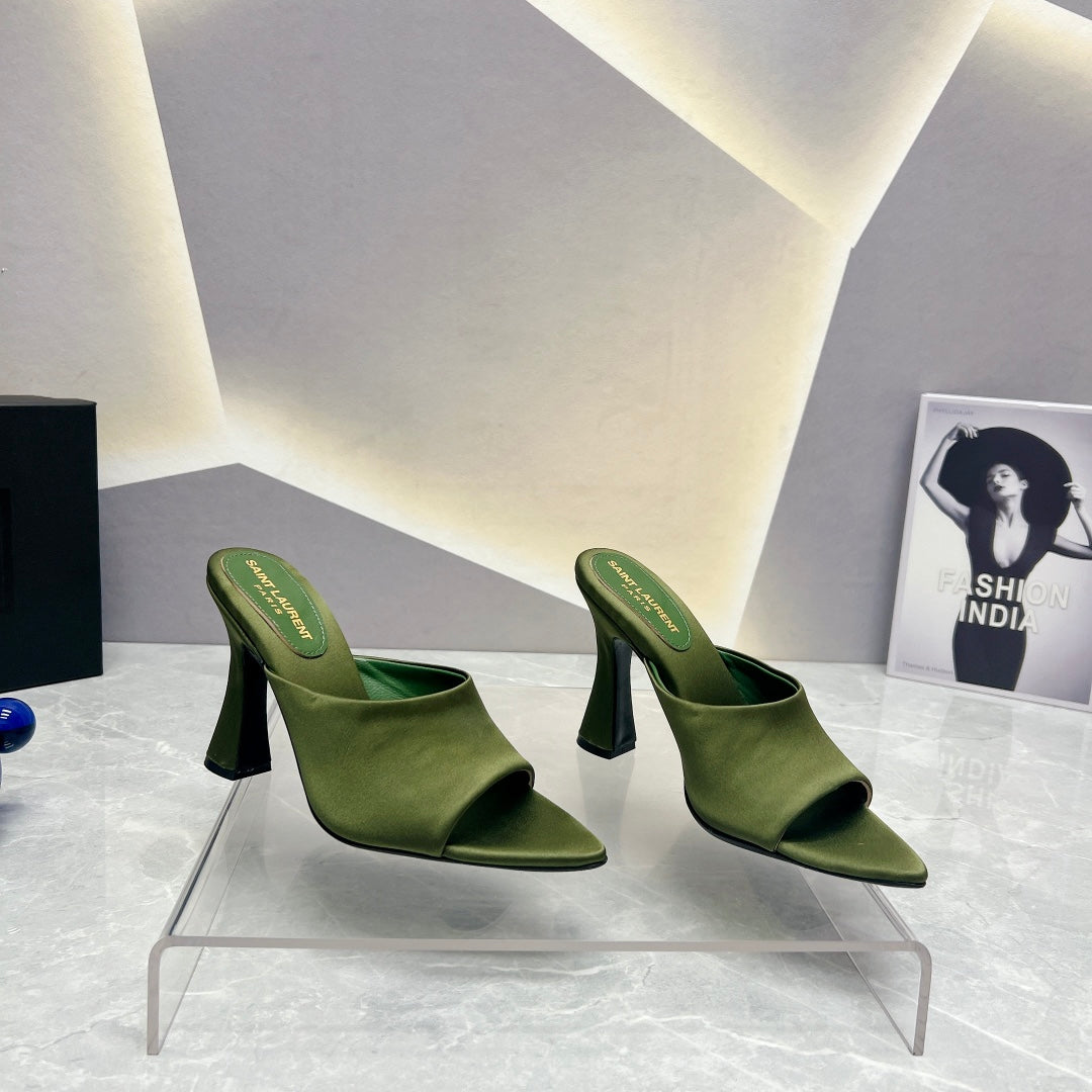 Luxury Saint Laurent SL GOLDIE MULES MOSS SATIN