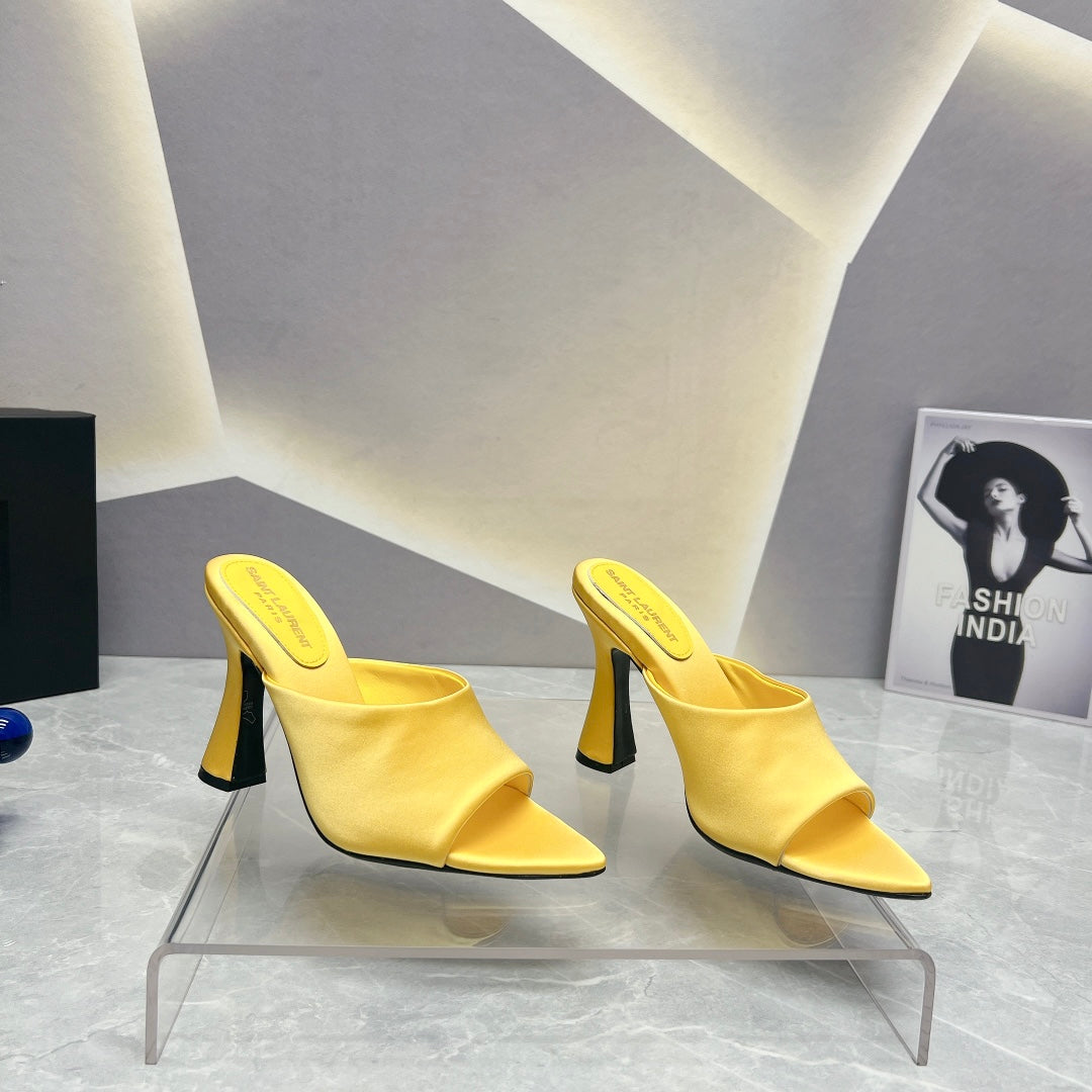Luxury Saint Laurent SL GOLDIE MULES LEMON SATIN
