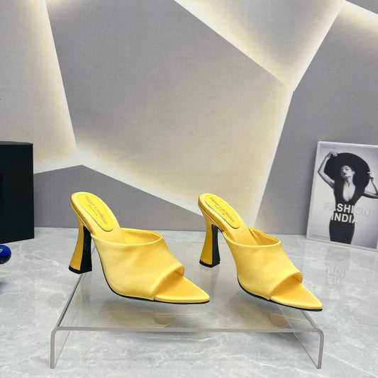 Luxury Saint Laurent SL GOLDIE MULES LEMON SATIN