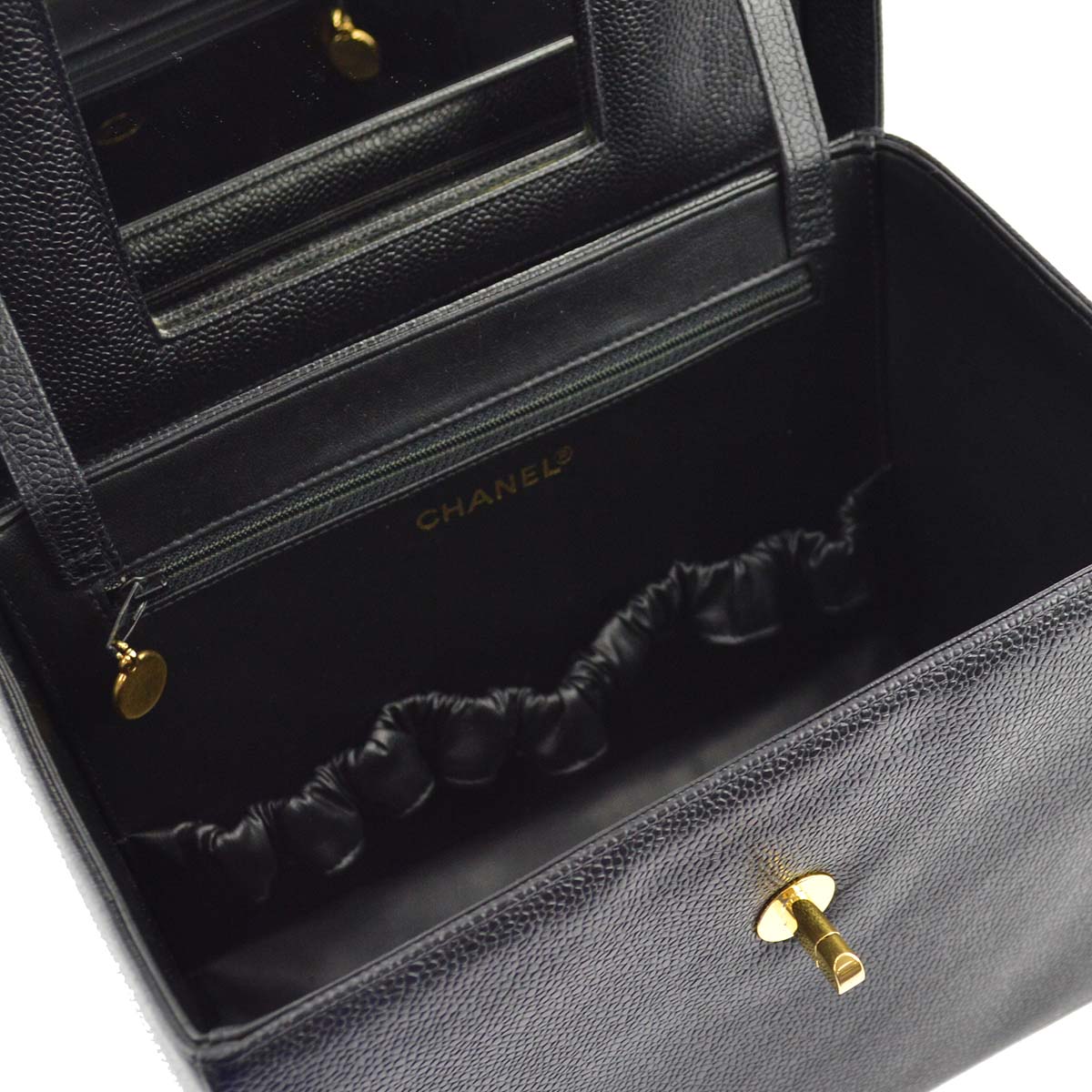 Luxury Chanel 1994-1996 Black Caviar Vanity 2way Shoulder Handbag