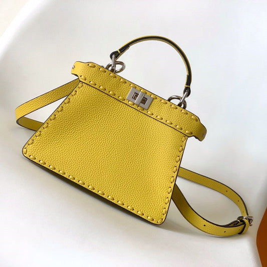 Luxury FendiPeekaboo ISeeU Petite 20 Bag Yellow Leather Shw