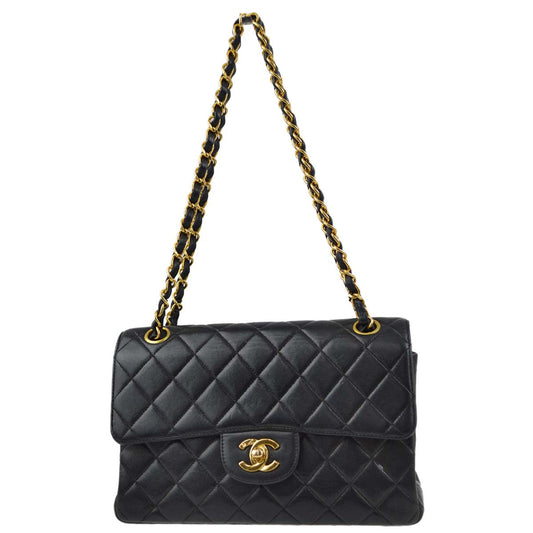 Luxury Chanel Black Lambskin Double Sided Classic Flap Shoulder Bag