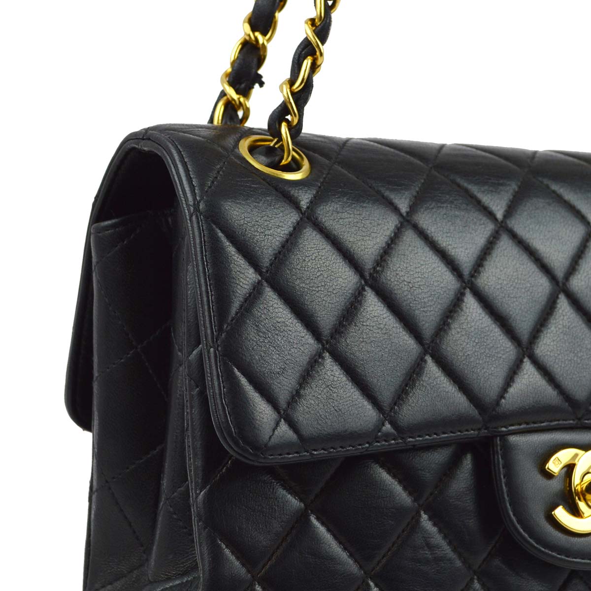 Luxury Chanel Black Lambskin Double Sided Classic Flap Shoulder Bag