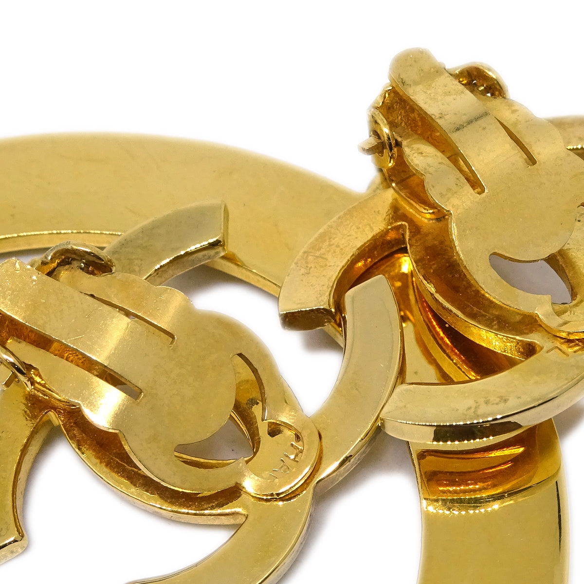Luxury Chanel Hoop Dangle Earrings Clip-On Gold