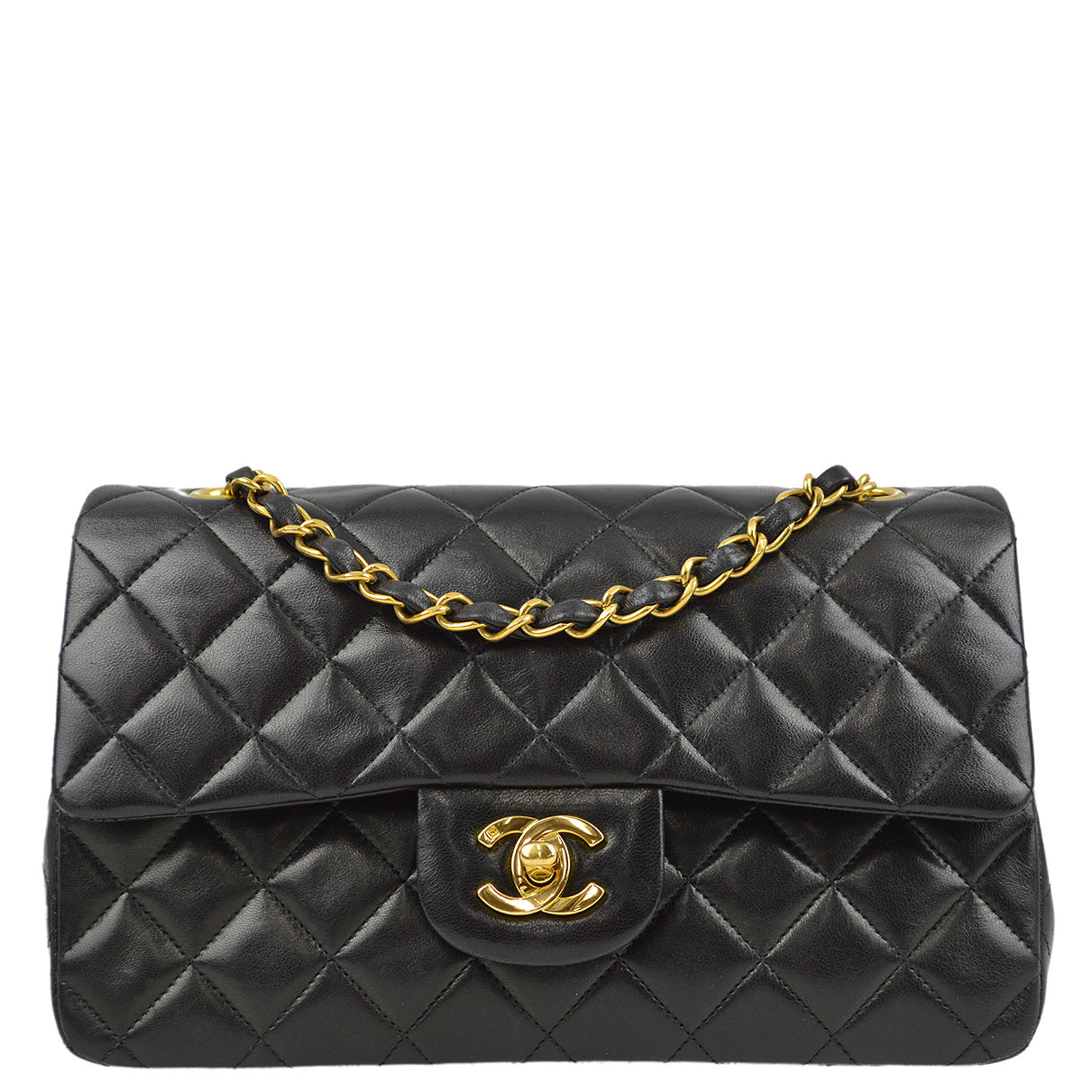 Luxury Chanel 1994-1996 Black Lambskin Small Classic Double Flap Shoulder Bag