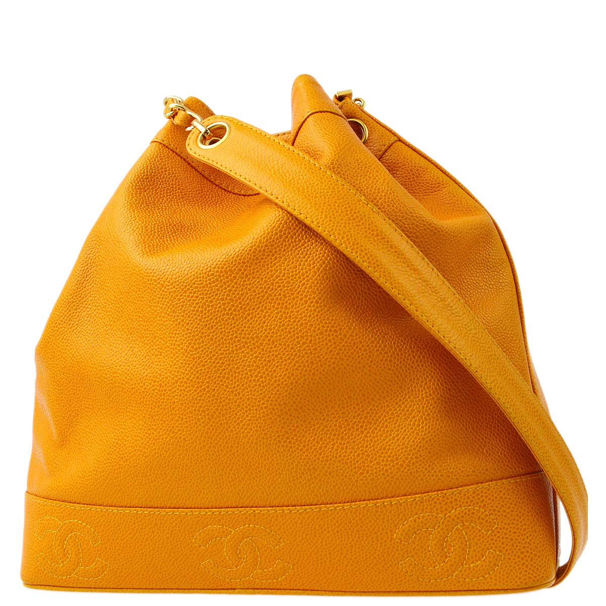 Luxury Chanel 1996-1997 Orange Caviar Triple CC Bucket Shoulder Bag
