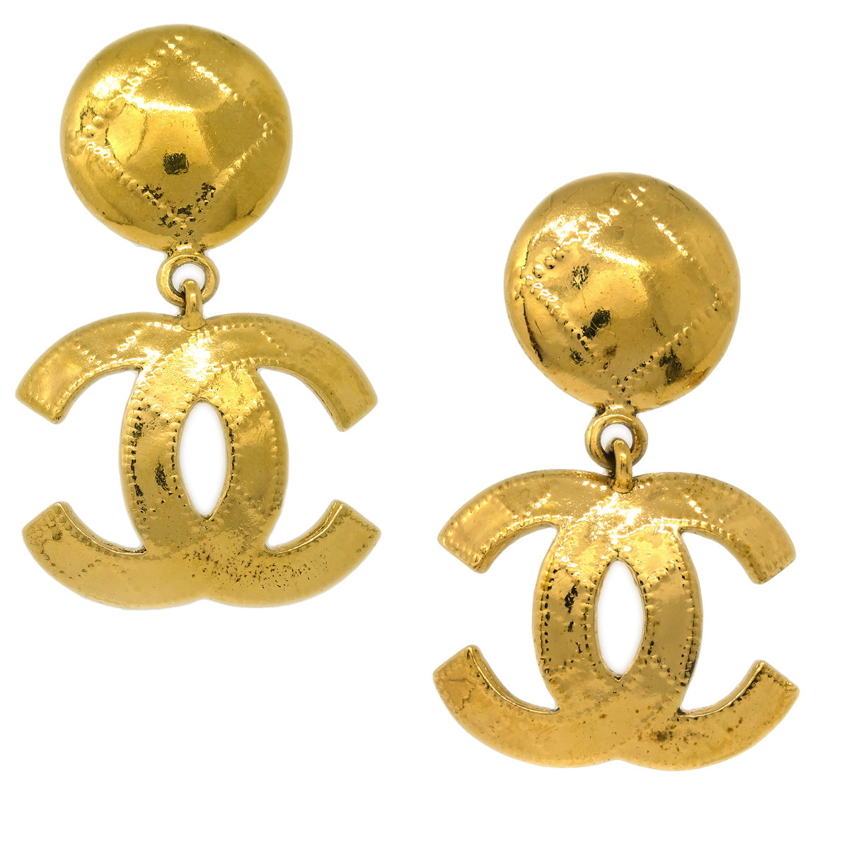 Luxury Chanel Gold Dangle Earrings Clip-On 94P
