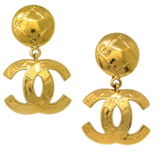 Luxury Chanel Gold Dangle Earrings Clip-On 94P