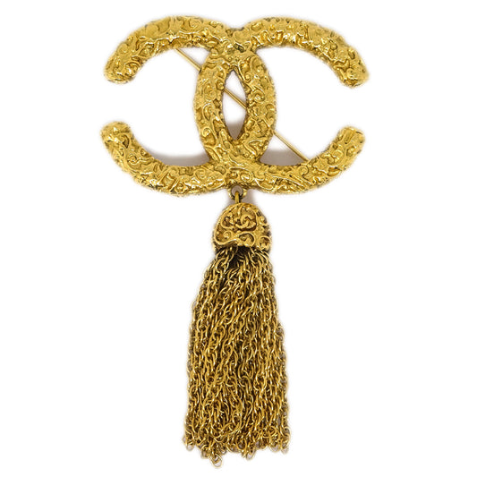 Luxury Chanel Fringe Brooch Pin Gold 93A