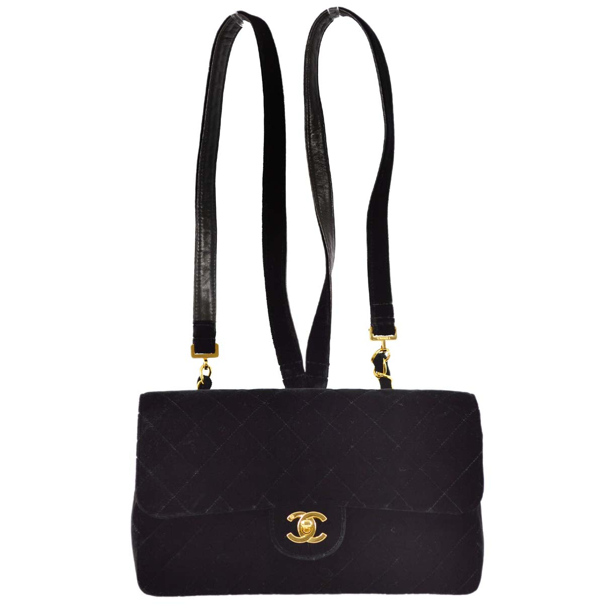 Luxury Chanel * 1994-1996 Black Velvet Classic Flap Chain Backpack