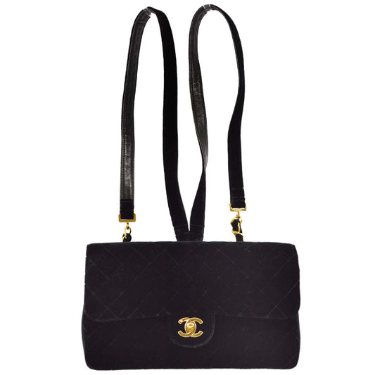 Luxury Chanel * 1994-1996 Black Velvet Classic Flap Chain Backpack