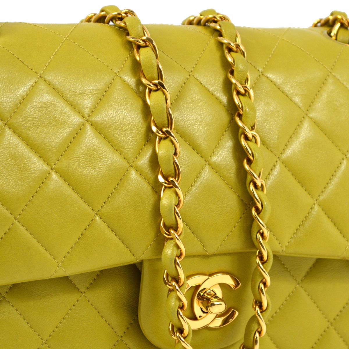 Luxury Chanel * 1997-1999 Green Lambskin Medium Classic Double Flap Shoulder Bag