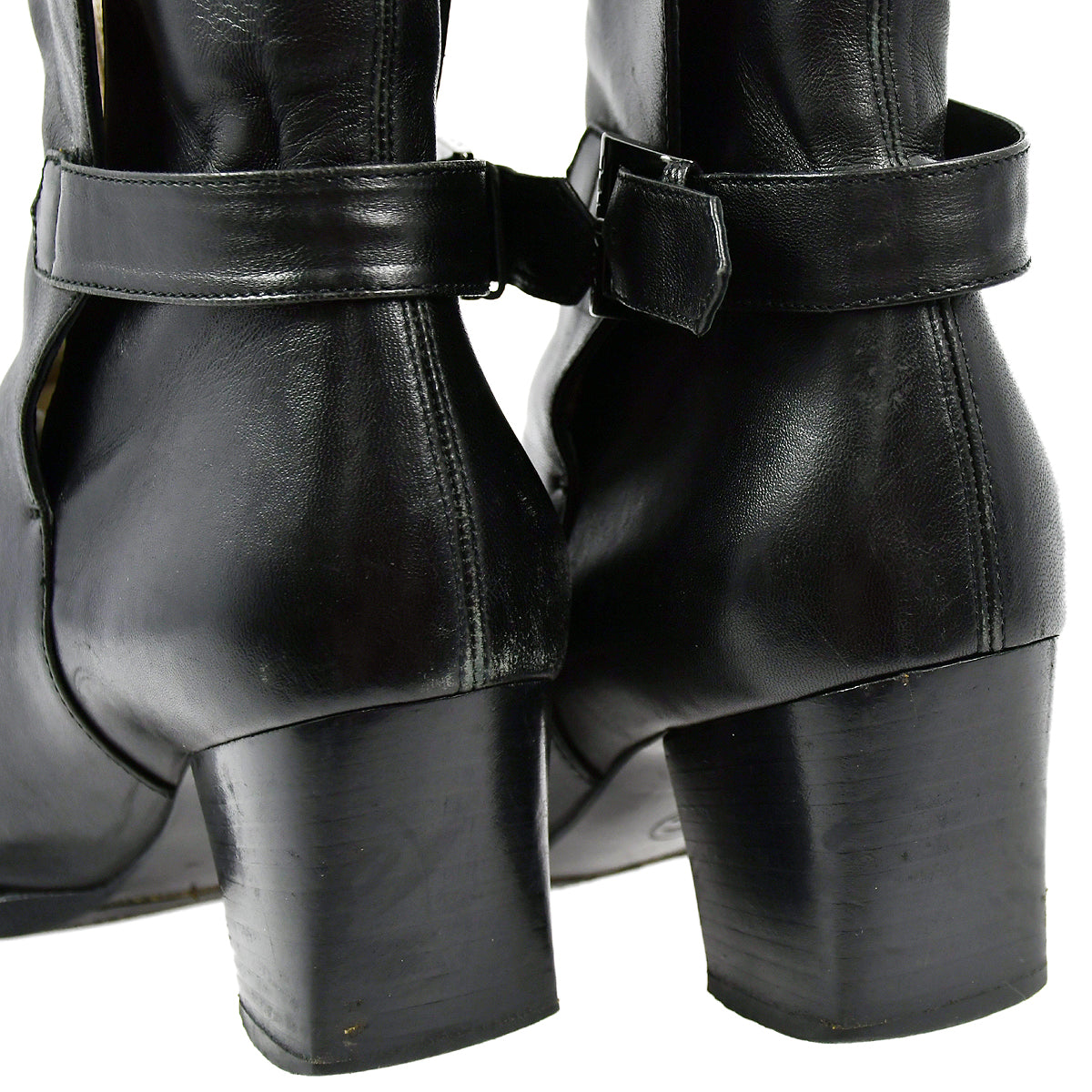 Luxury Chanel * Black Leather Short Boots Shoes #36 1/2