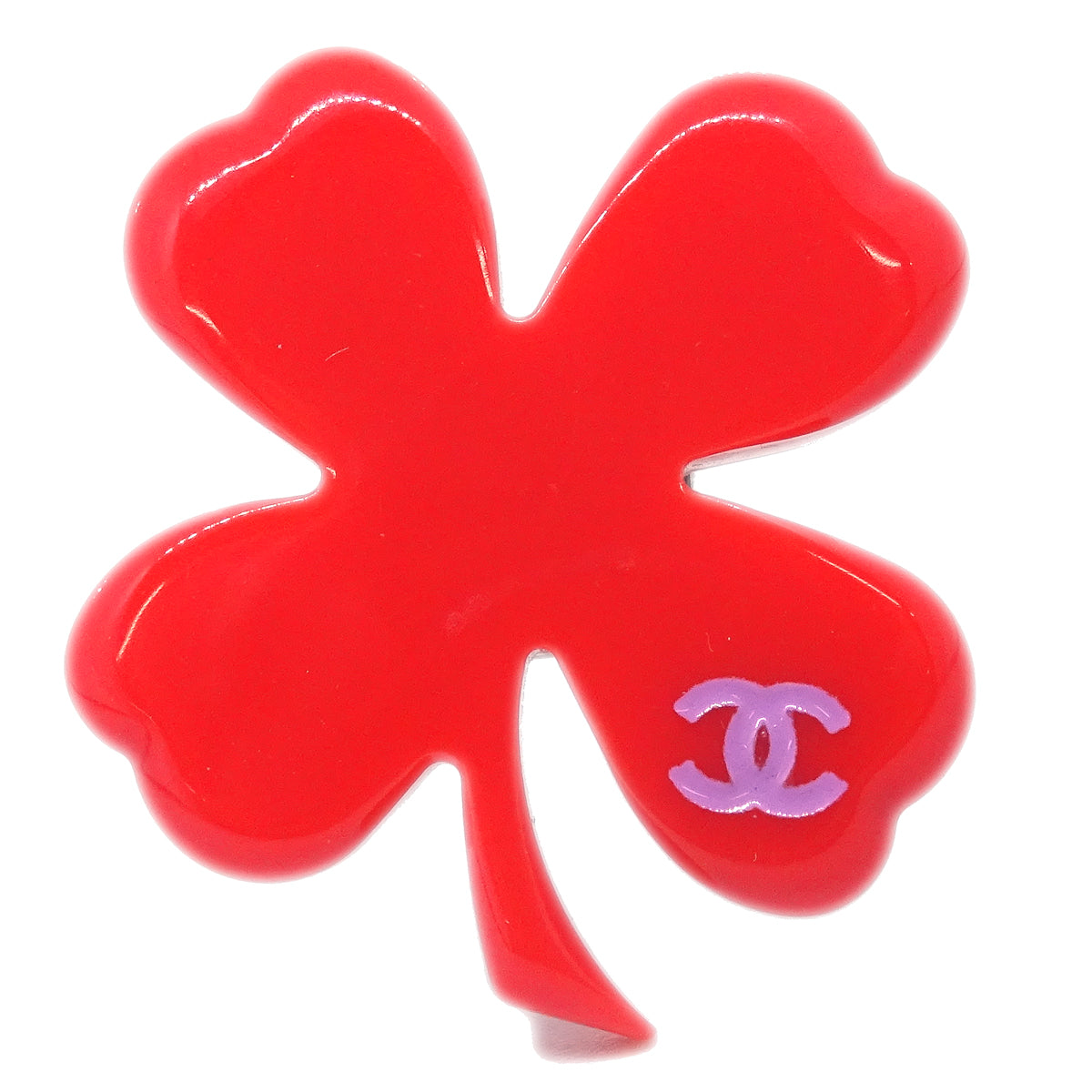 Luxury Chanel Clover Brooch Pin Red 04P