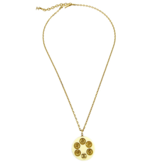 Luxury Chanel Pendant Necklace Gold White 03A