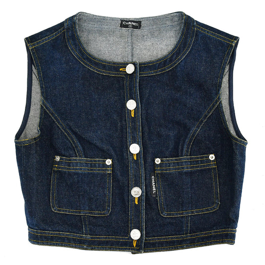 Luxury Chanel Vest Denim Jacket Indigo