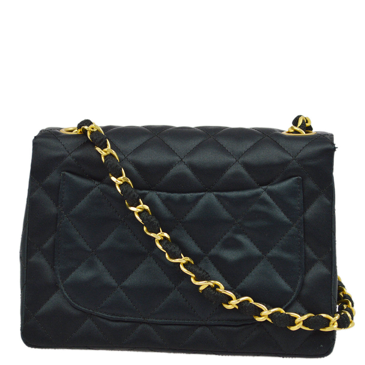 Luxury Chanel 2006-2008 Black Satin Mini Classic Square Flap Shoulder Bag 17