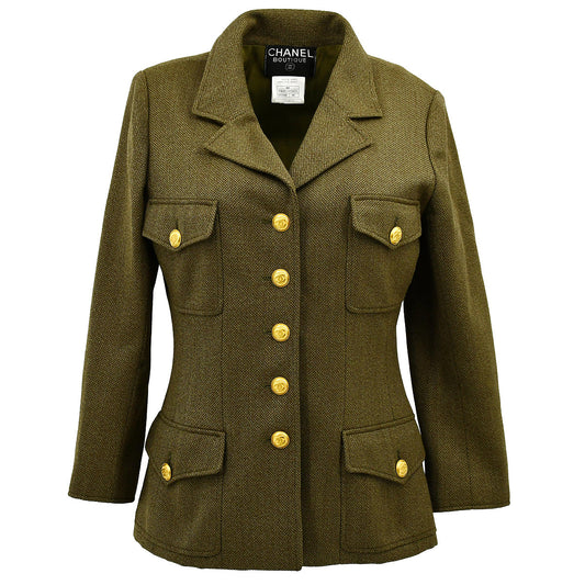 Luxury Chanel Single Breasted Jacket Khaki 96A #40