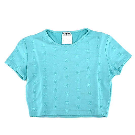 Luxury Chanel Cropped T-shirt Light Blue 97P #36