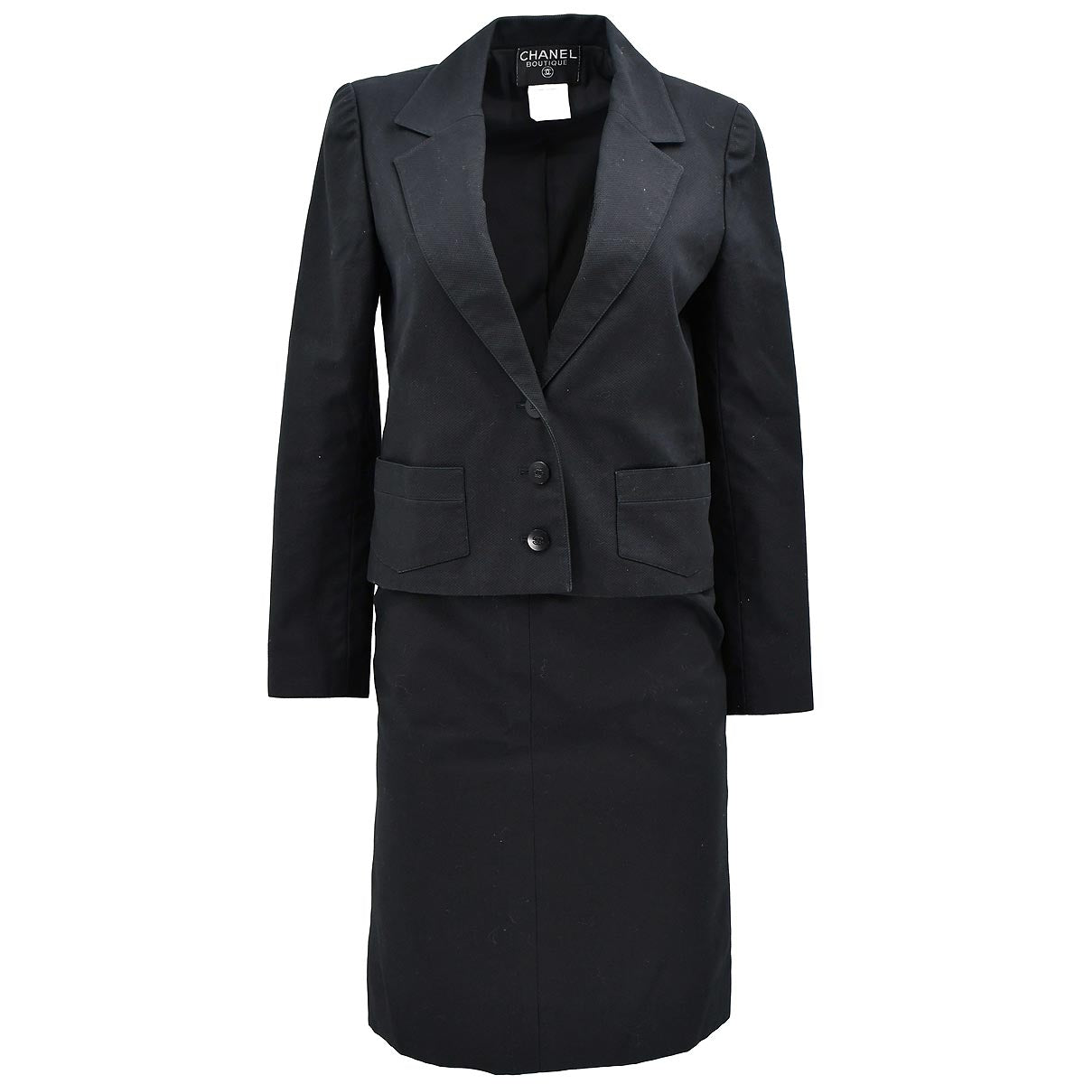 Luxury Chanel Setup Suit Jacket Skirt Black 98S #36