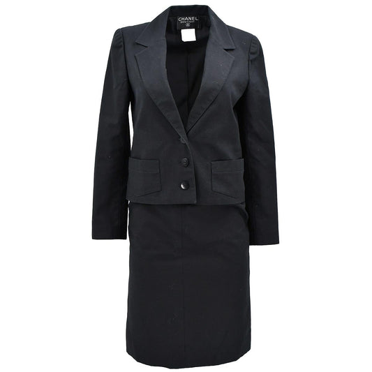 Luxury Chanel Setup Suit Jacket Skirt Black 98S #36